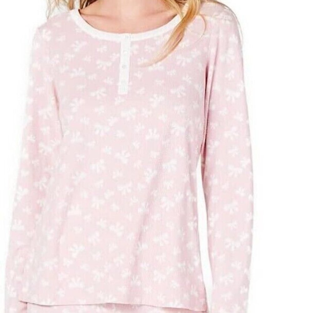 Charter Club Women's Super-Soft Textured Fleece Pajamas Top, Pink Bows, 2X